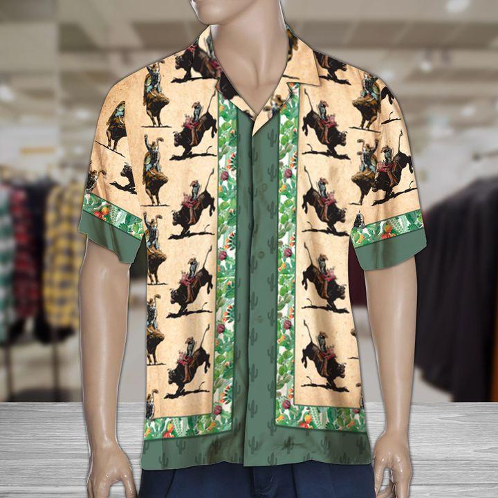 Bull Riding Tropical Hawaii Shirt Cactus Pattern