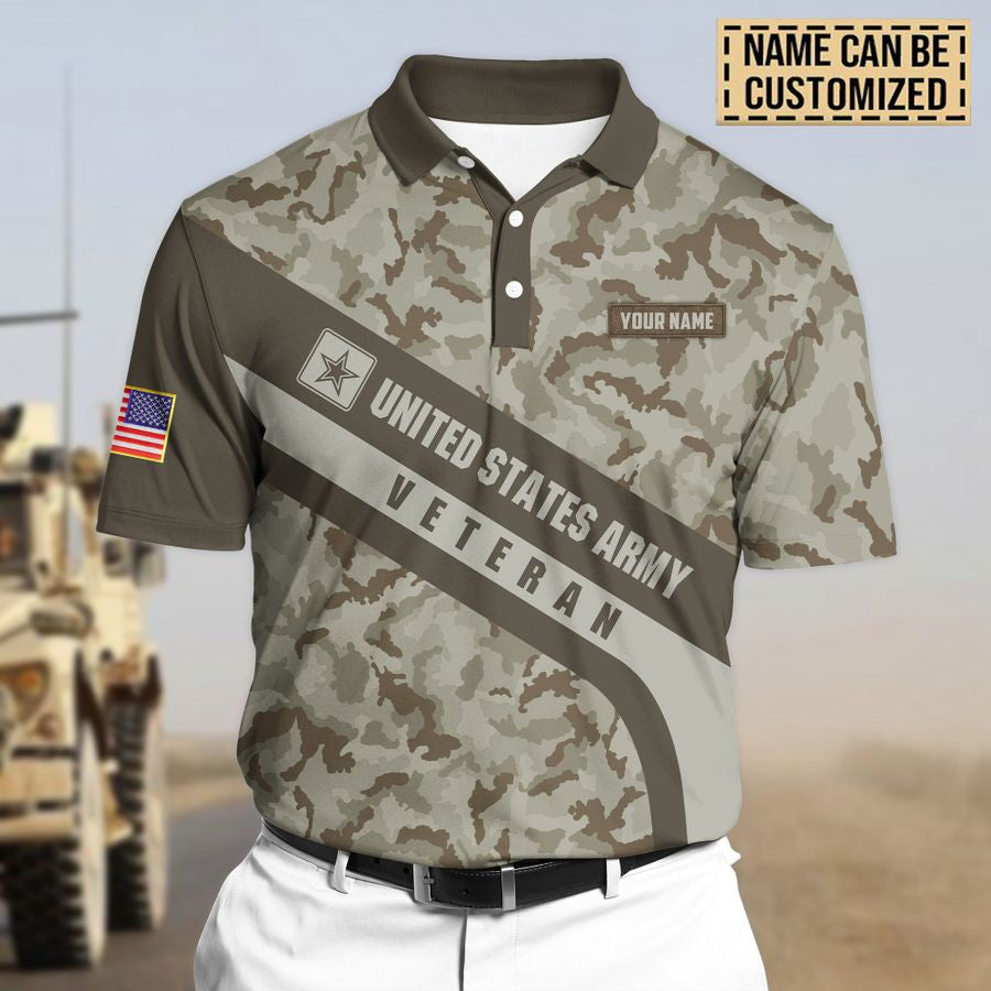 Premium Unique U.S Army Veteran Polo All Over Printed Personalized Shirt