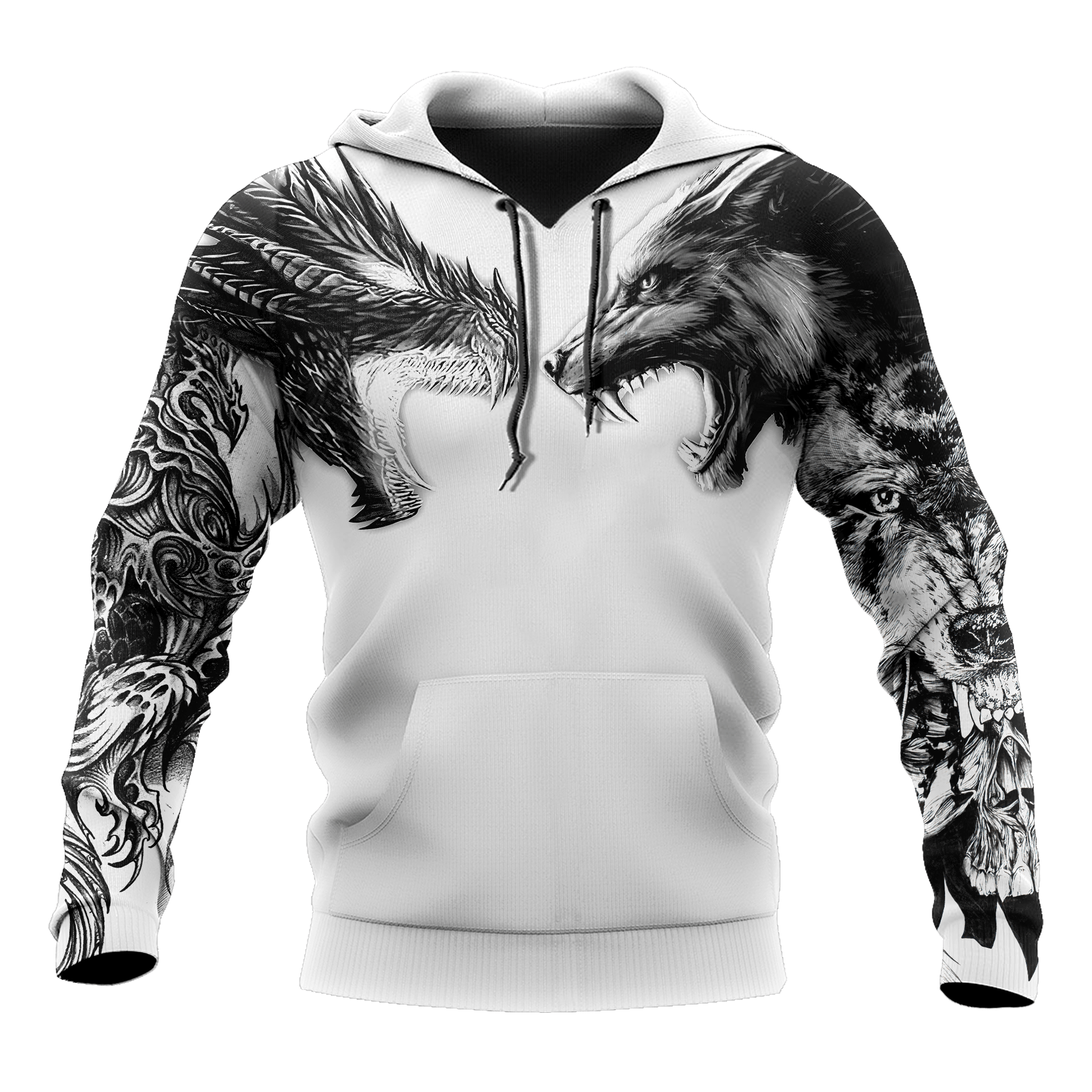 Tattoo Dragon And Wolf 3D Hoodie Shirt For Men And Women