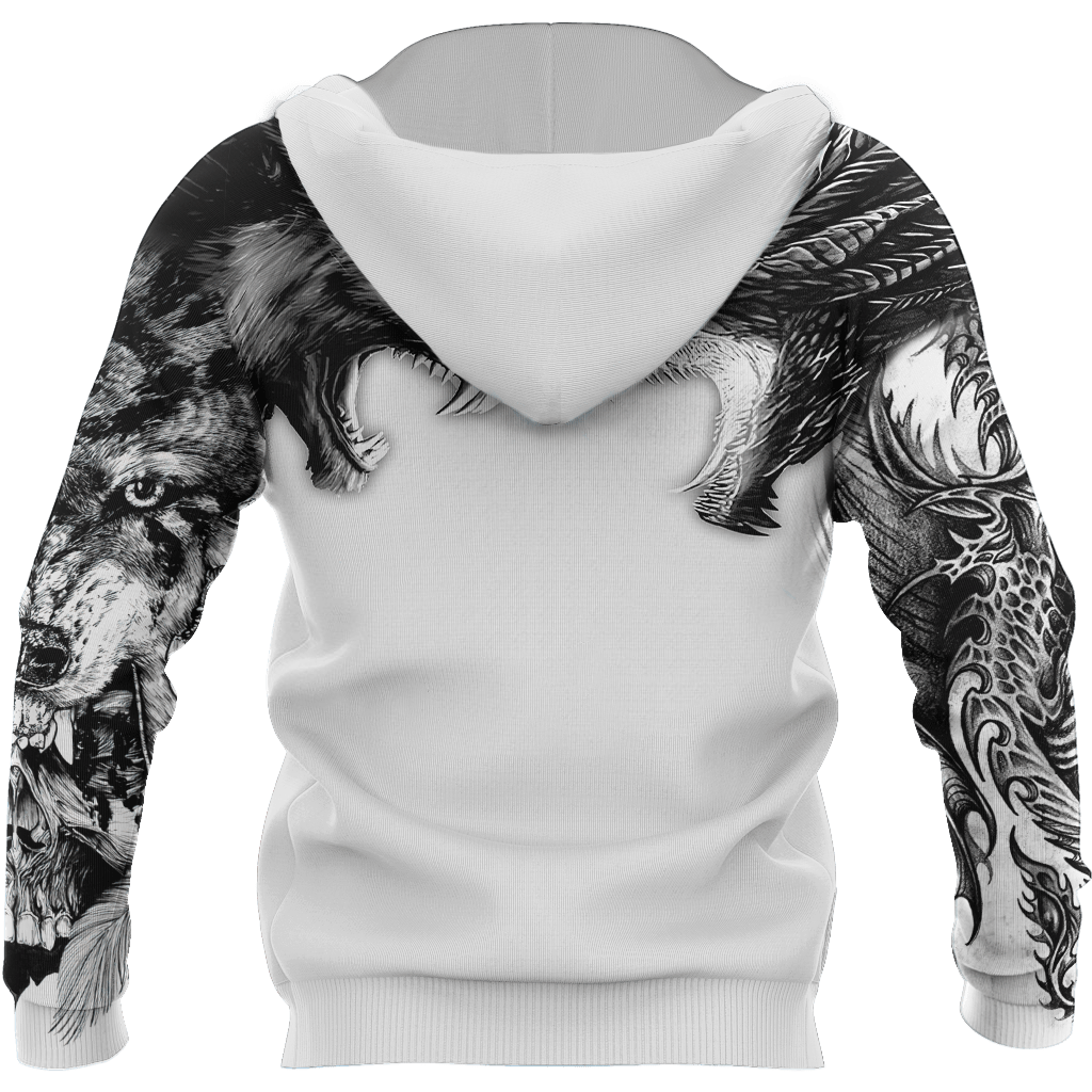 Tattoo Dragon And Wolf 3D Hoodie Shirt For Men And Women