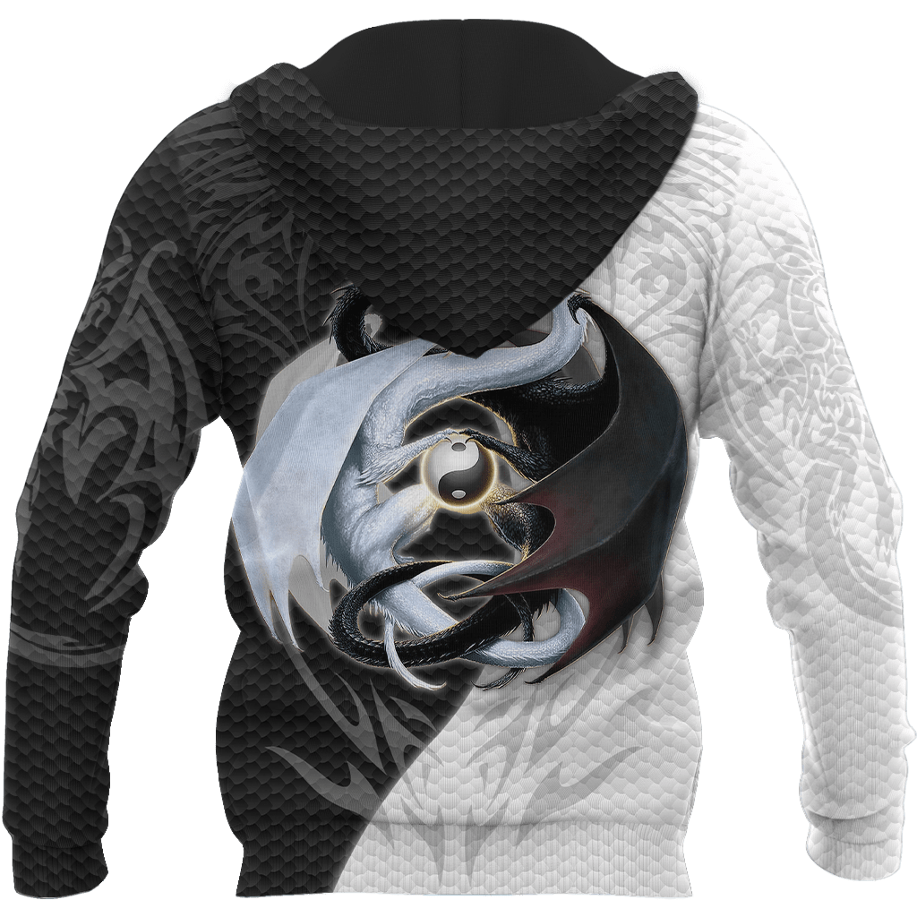 Black And White Dragon 3D Hoodie Shirt For Men And Women