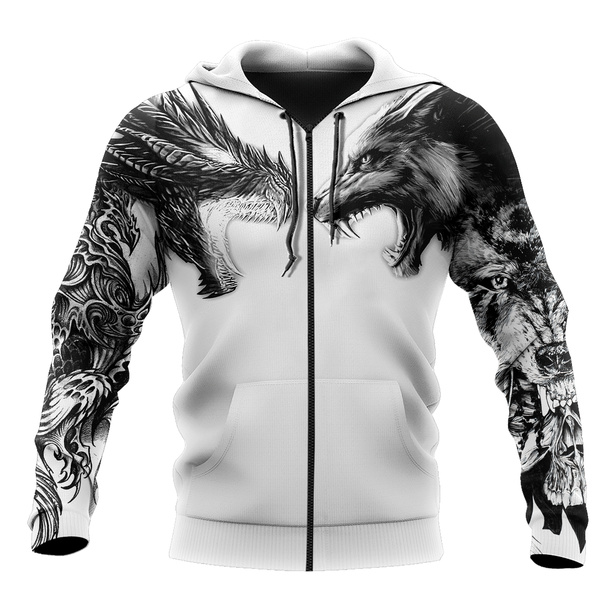 Tattoo Dragon And Wolf 3D Hoodie Shirt For Men And Women