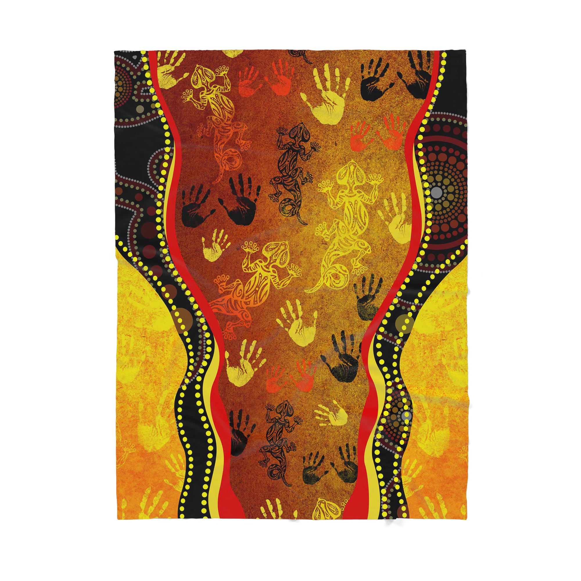 Australian Aboriginal Rock Painting Hand Lizard Art Golden Style Sherpa Blanket HC