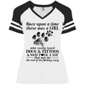 Once upon a time there was a girl who really loved dogs and tattoos shirts-Apparel-CustomCat-DM476 District Ladies' Game V-Neck T-Shirt-White/Black-S-Vibe Cosy™