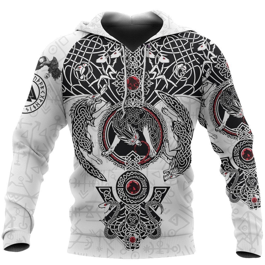 Fenrir Wolf White Hoodie - Amaze Style™-Apparel