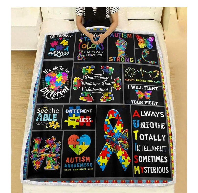 Custom Blanket Autism Awareness- Best Gift For Autism Warrior - Sherpa Blanket DL