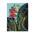 Polynesian Turquoise - Gold Tribal Pattern and Hisbiscus Plumeria Sherpa Blanket ML