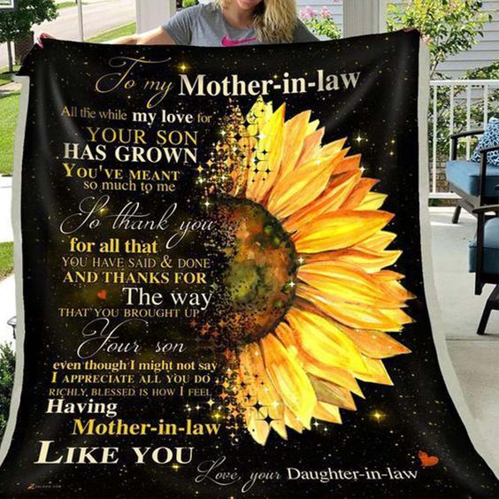 Custom Blanket Sunflower To My Mother-in-Law - Sweet Quotes to Mom-in-Law - Sherpa Blanket DL