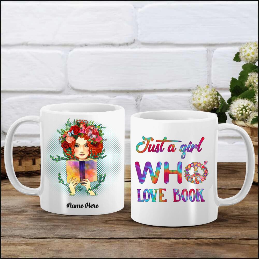 Personalized Hippie Girl- Just  A Girl Who Love Book White Mug DL