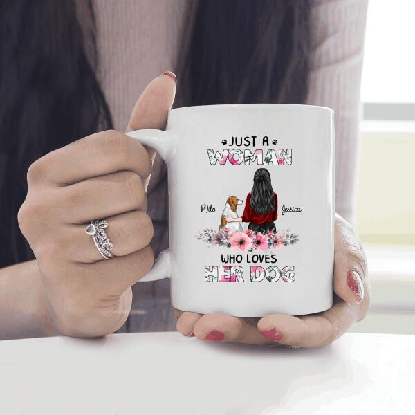 Just A Woman Who Loves Her Dog Floral Personalized Mug, Best Gift For Dog Mom And Dog Lovers