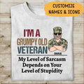 I'm A Grumpy Old Veteran My Level Of Sarcasm Personalized T-Shirt, Mug, Best Gifts For Veterans Day