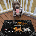 Wicked Witch And Monster Cats Live Here Halloween Personalized Doormat, Best Gifts For Halloween Home Decoration