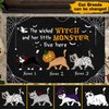 Wicked Witch And Monster Cats Live Here Halloween Personalized Doormat, Best Gifts For Halloween Home Decoration