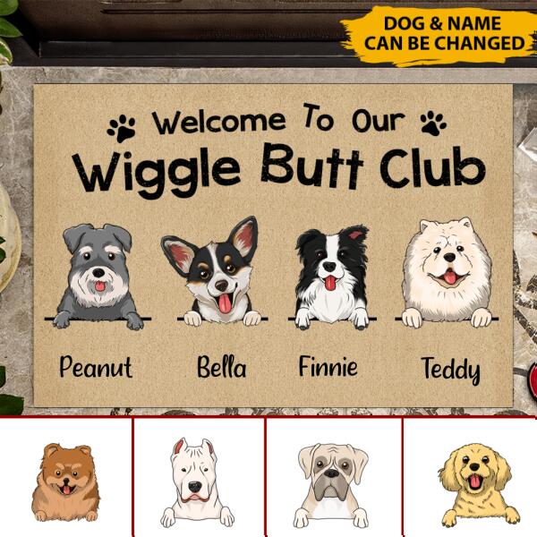Welcome To Our Wiggle Butt Club Personalized Doormat, Best Gifts For Home Decoration
