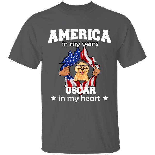 America In My Veins, In My Heart Personalized T-Shirt, Best Gift For Dog Lovers