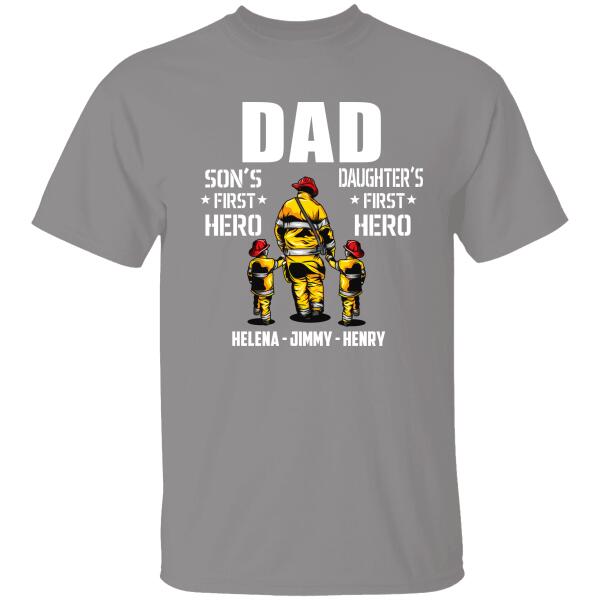 Dad Son's First Hero Personalized T-shirt For Dad Papa Grandpa Firefighter