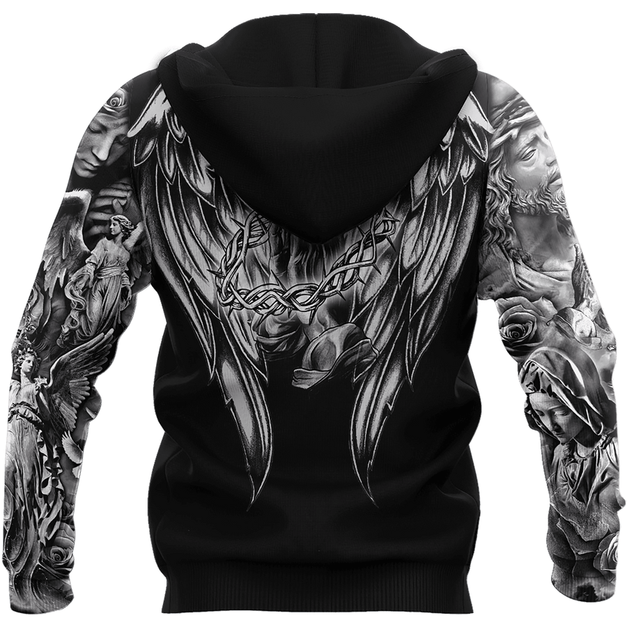 Jesus Christ Cross and Wings Black 3D Printed Hoodie, T-Shirt for Men and Women