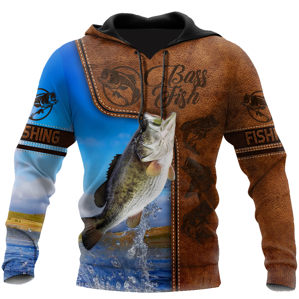 Bass Fishing water camo Cosplay leather 3D print shirts