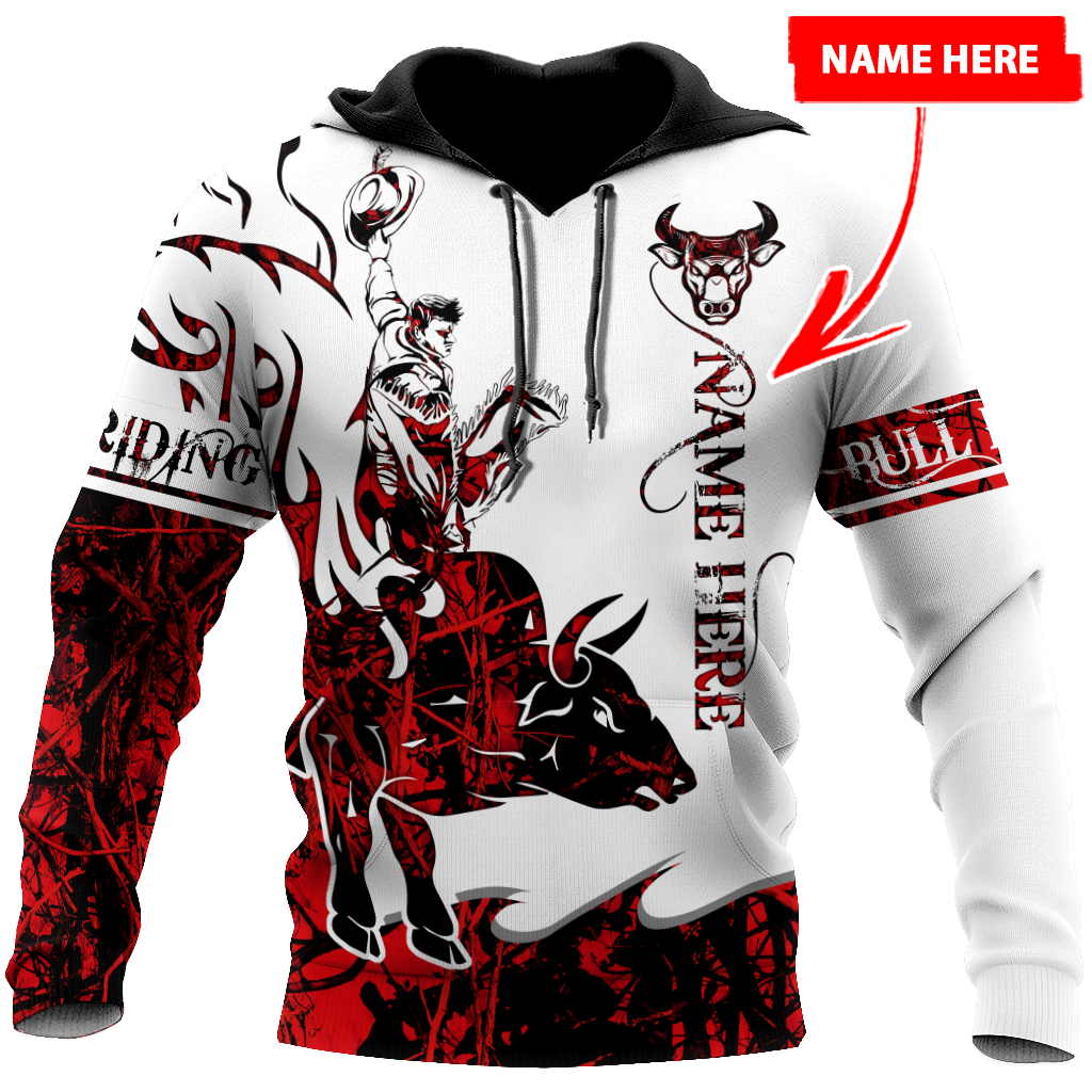 Personalized Name Bull Riding 3D All Over Printed Unisex Shirts Red Tattoo