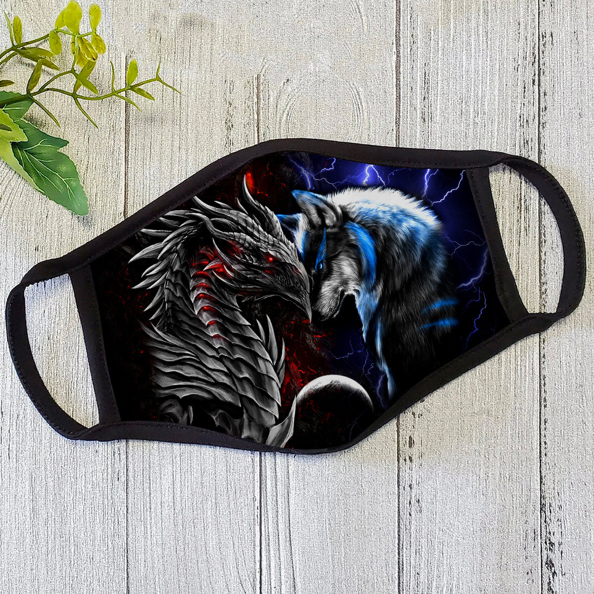 Dragon Mask Red And Blue Dragon And Wolf Polyblend Face Mask HG