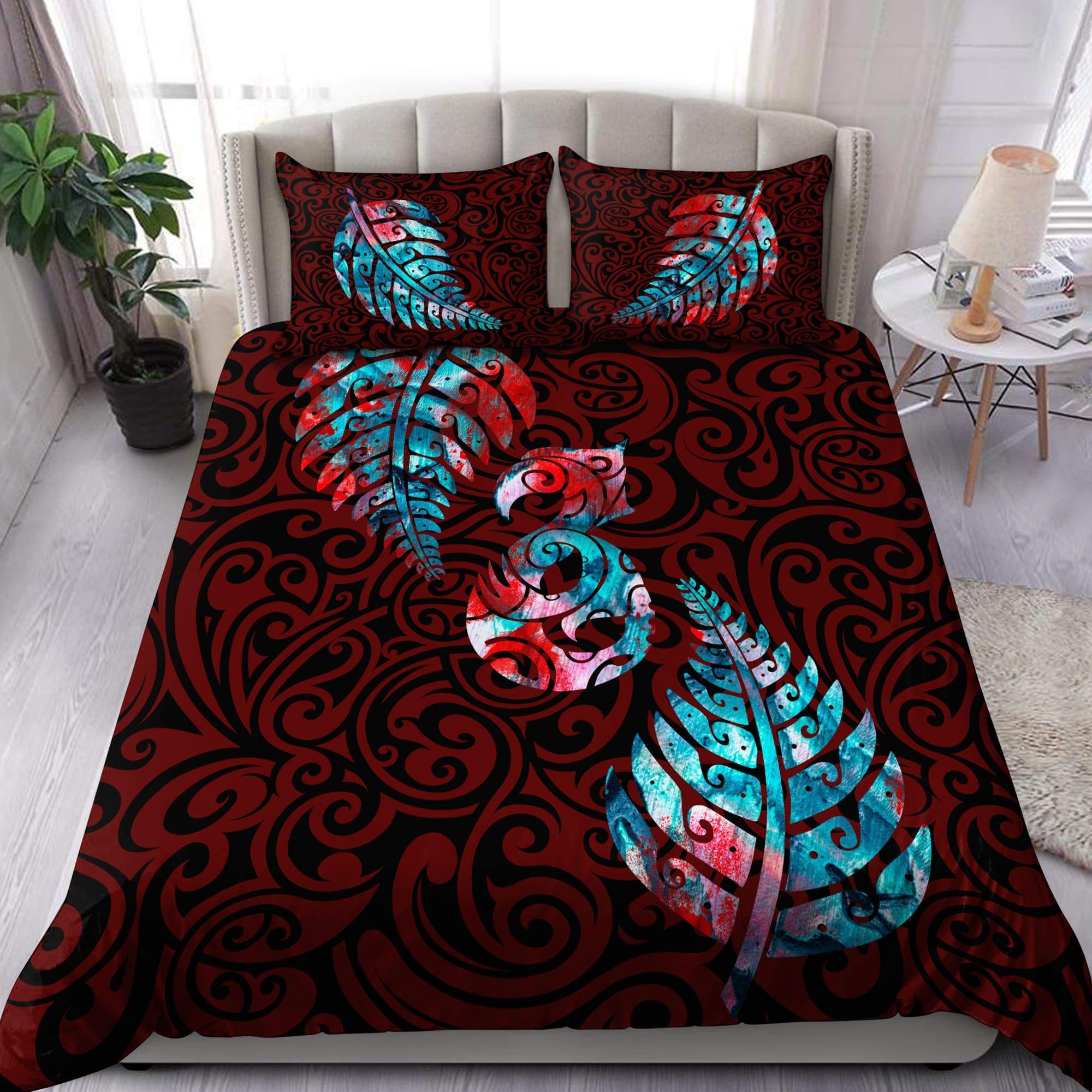 Aotearoa Maori Bedding Set Silver Fern Manaia Vibes ML