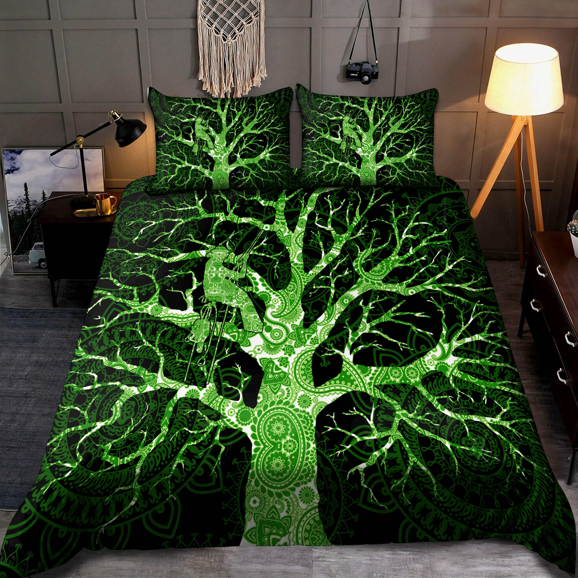 Premium All Over Printed Neon Tree Arborist Logger Lumberjack Bedding Set MEI