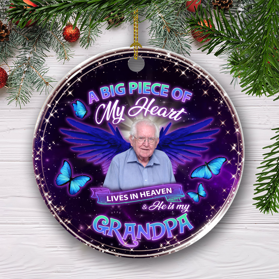 A Big Piece Of My Heart Lives in Heaven Customized Photo Ornament, Memorial Gifts On Christmas Occasion