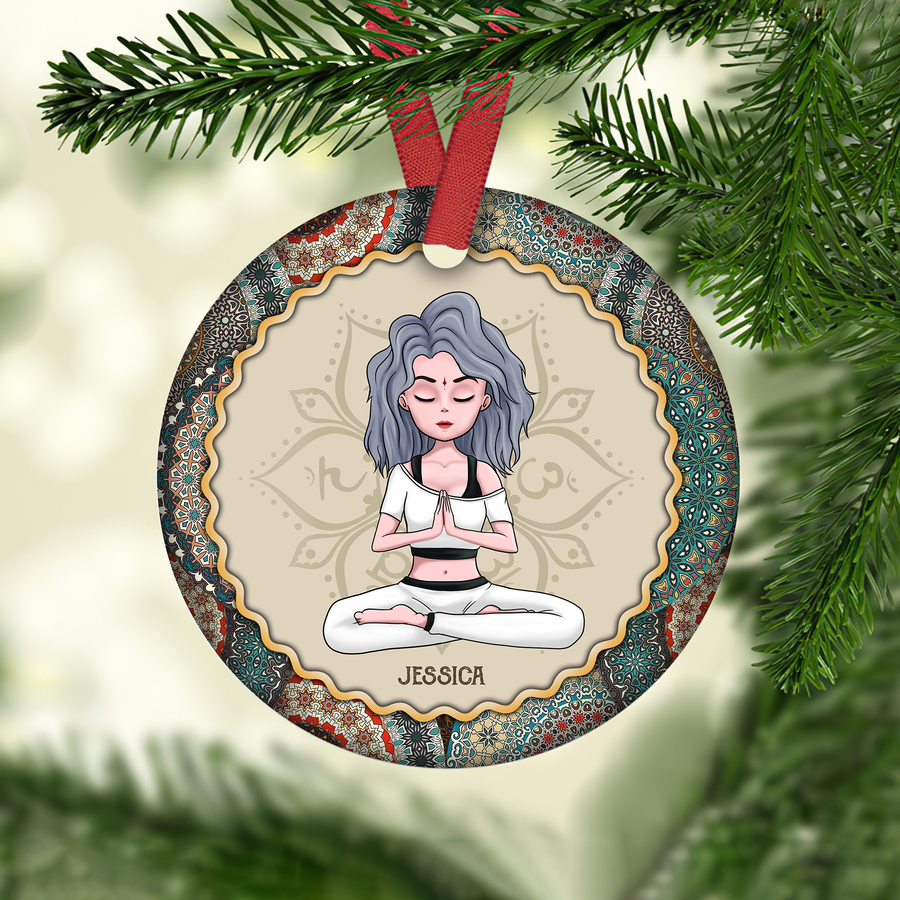 I'm Mostly Peace, Love And Light And A Little Go Yourself - Personalized Ceramic Ornament - Christmas Gift For Yoga Lovers