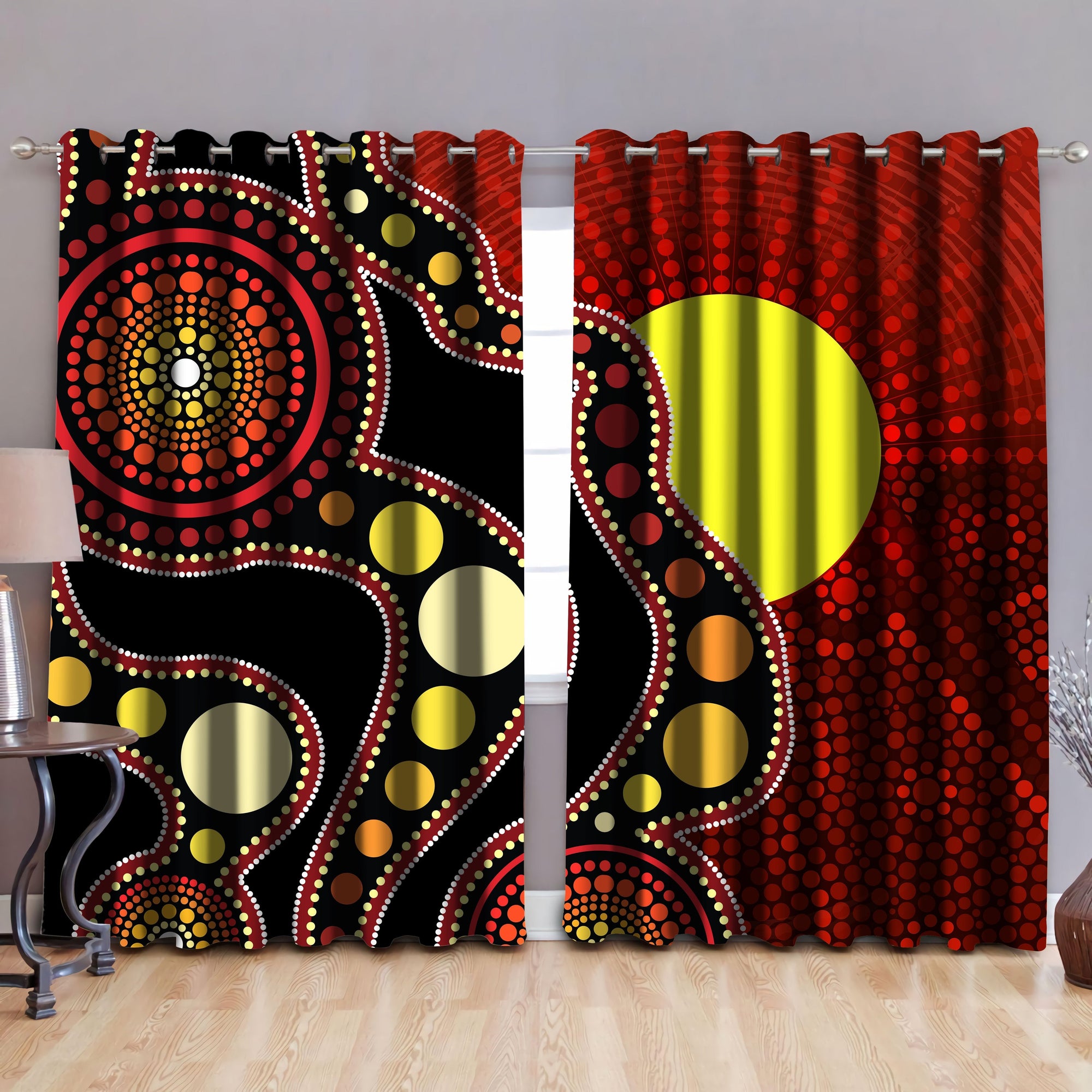 Aboriginal Flag Circle Dot Painting Thermal Grommet Window Curtains