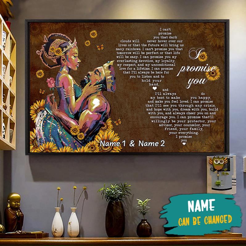 I promise you Poster for Black African Couples, Black Love Art Personalized Name