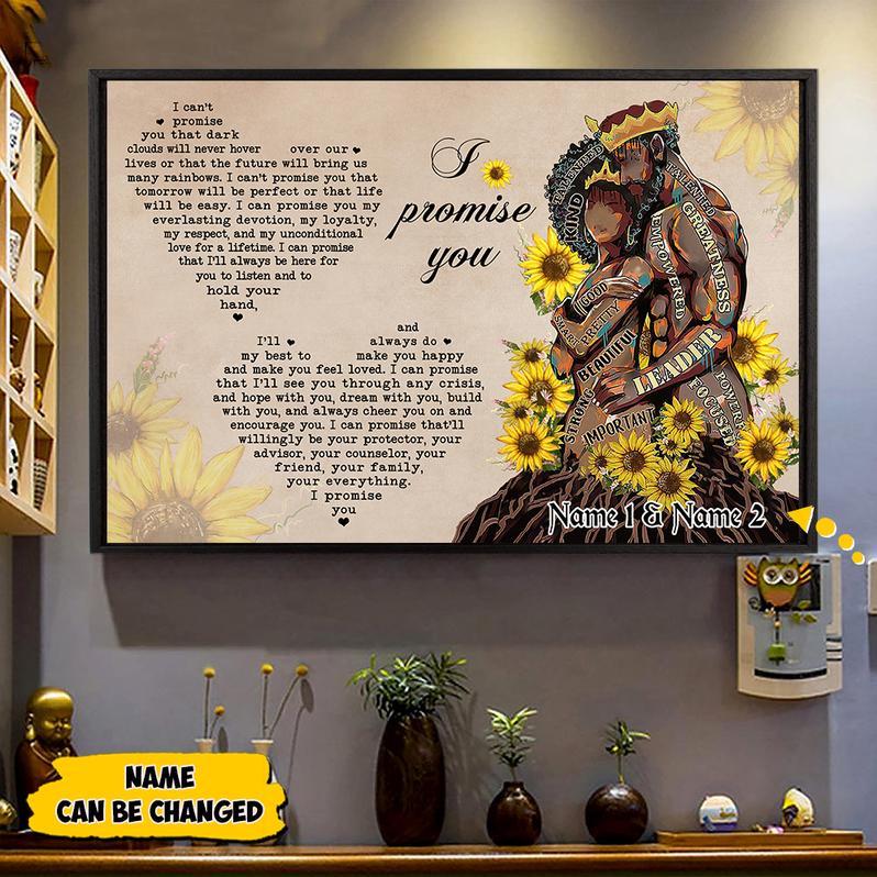 I promise you Posterfor Black Couples, Black African Art Personalize Name