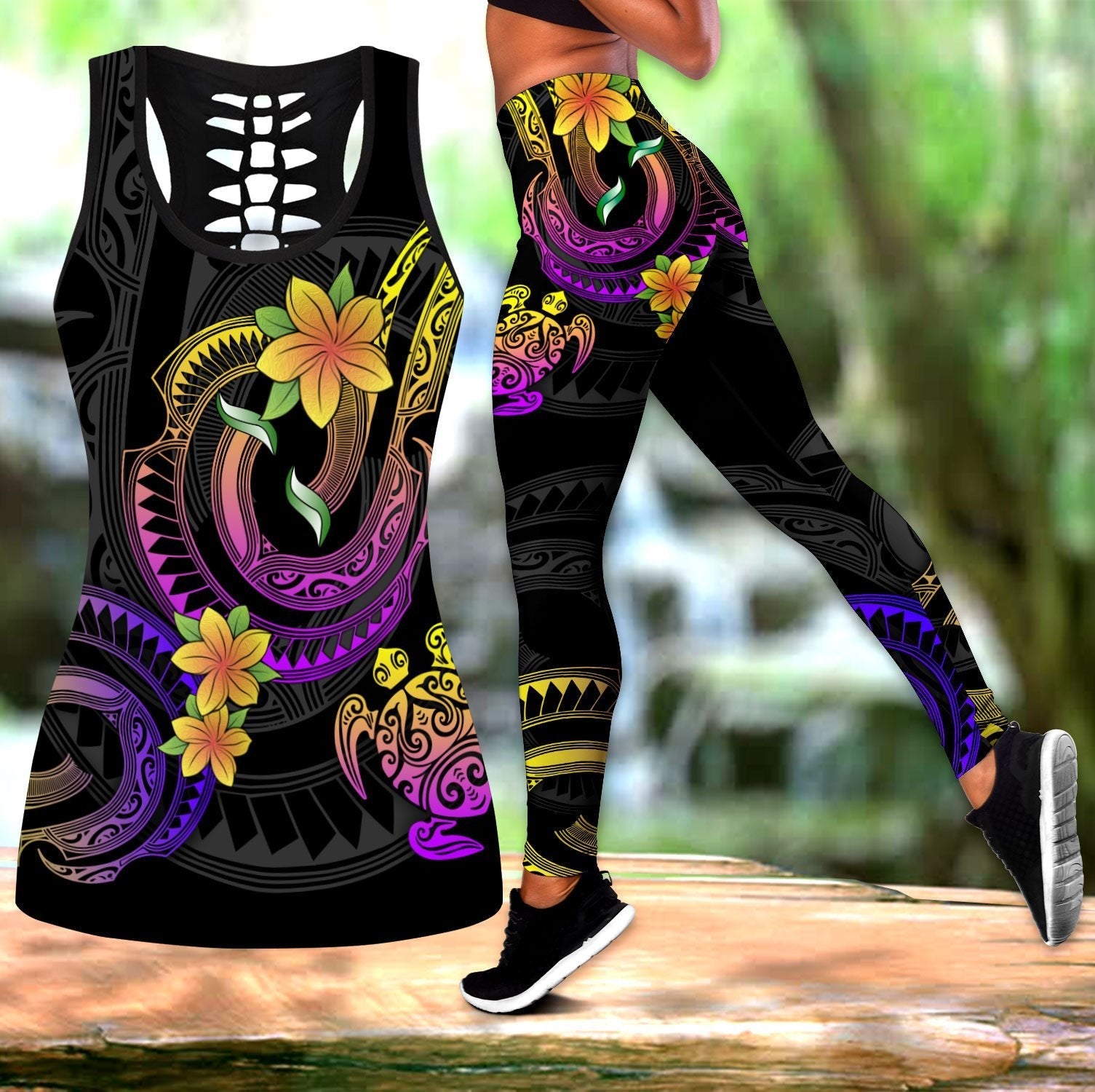 Amazing Polynesian Frangipani Flower Legging & Tank top ML