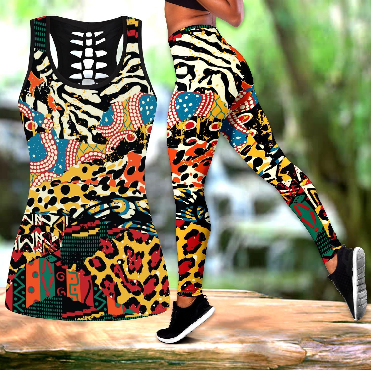 African Traditional Pattern 3D Over Printed Legging & Tank top