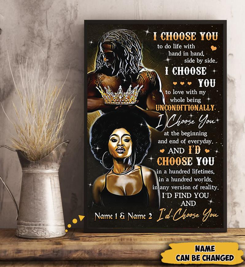Peronalized Name I Choose You Poster & Canvas for Black Couples, Black Love Art
