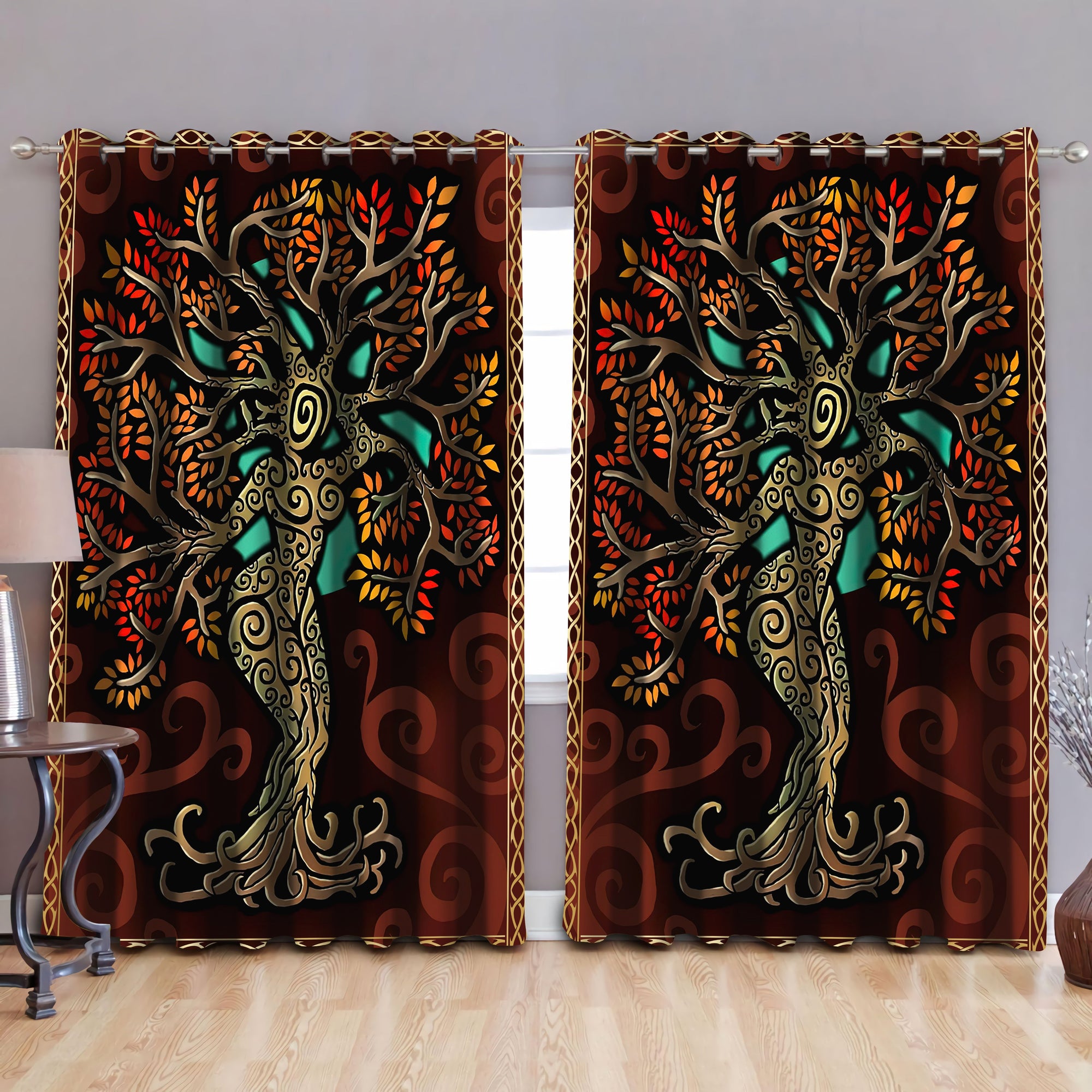 Tree of Life Blackout Thermal Grommet Window Curtains Pi190505-Curtains-MP-52'' x 63''-Vibe Cosy™