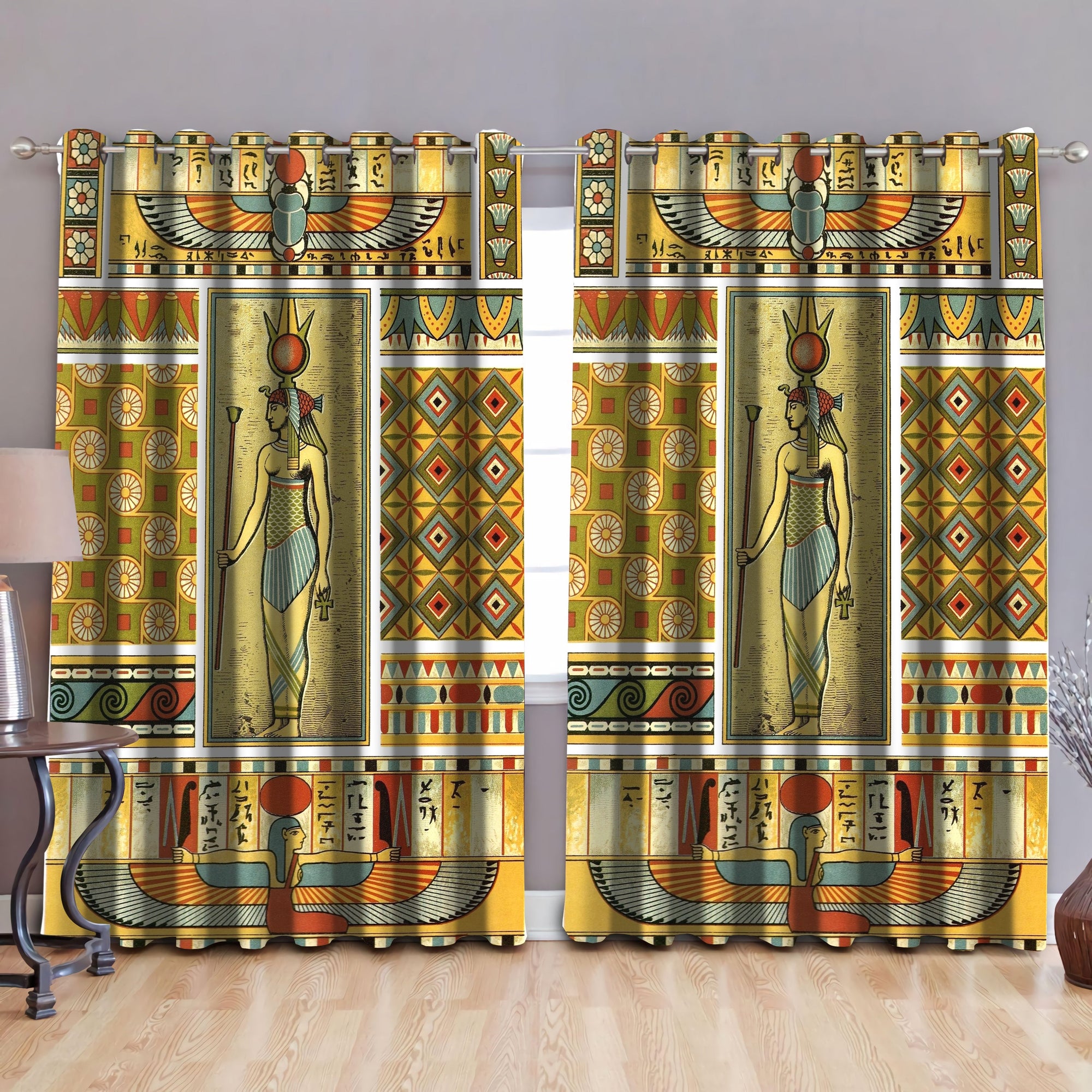 Ancient Egyptian Pattern Blackout Thermal Grommet Window Curtains Pi22062004