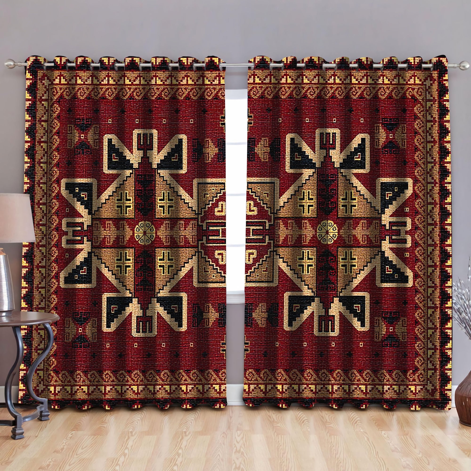 Native American Pattern Blackout Thermal Grommet Window Curtains Pi30052015