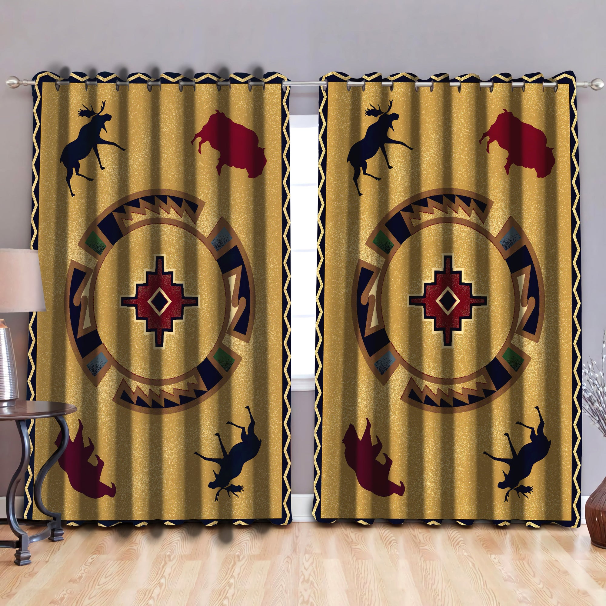 Native American Pattern Blackout Thermal Grommet Window Curtains Pi30052034