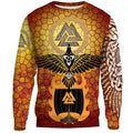 Hoodie Viking Raven Of Odin And Drakkar On Fire On Vignette Gold Valknut