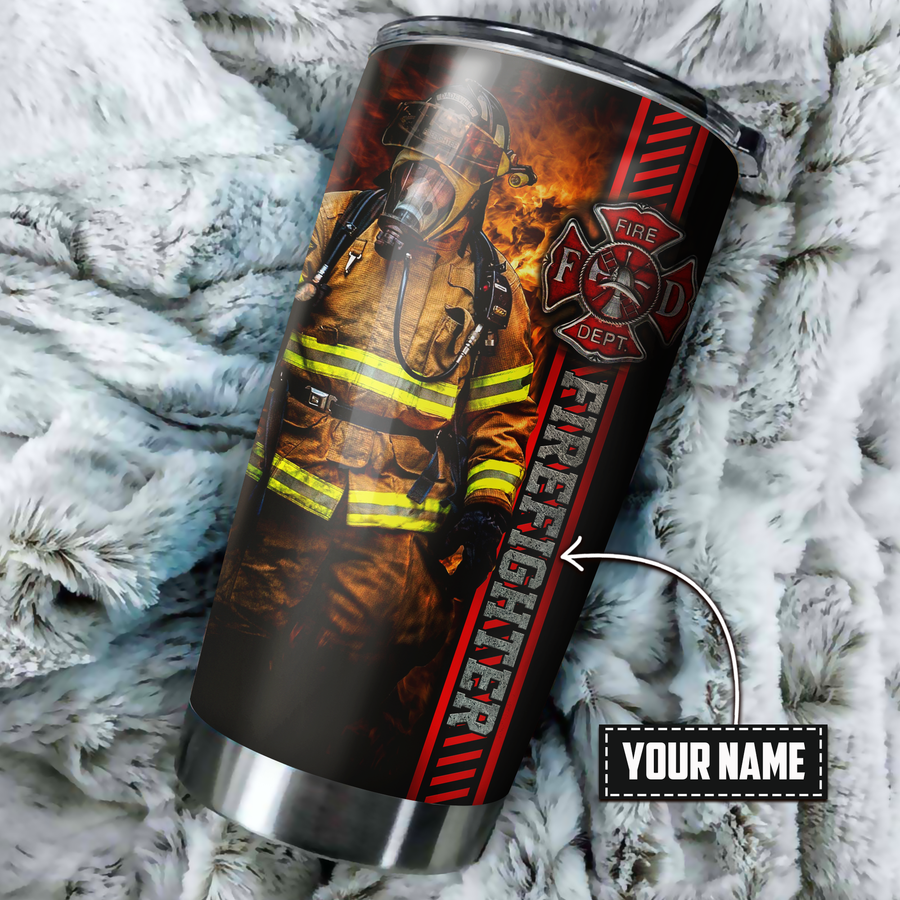 Personalized Brave Firefighter Customize Name Stainless Steel Tumbler