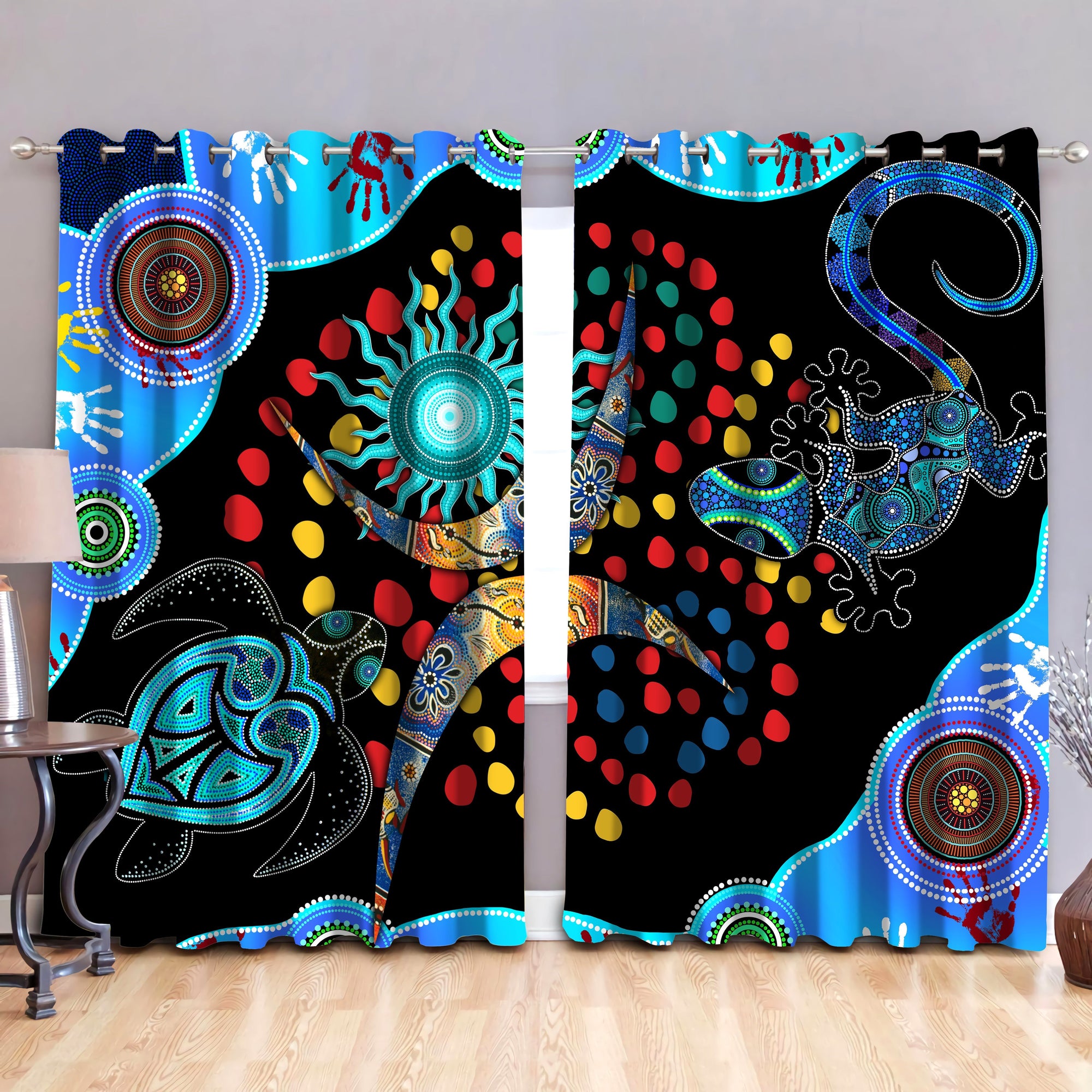 Aboriginal Naidoc Week 2021 Blue Turtle Lizard 3D print Curtain