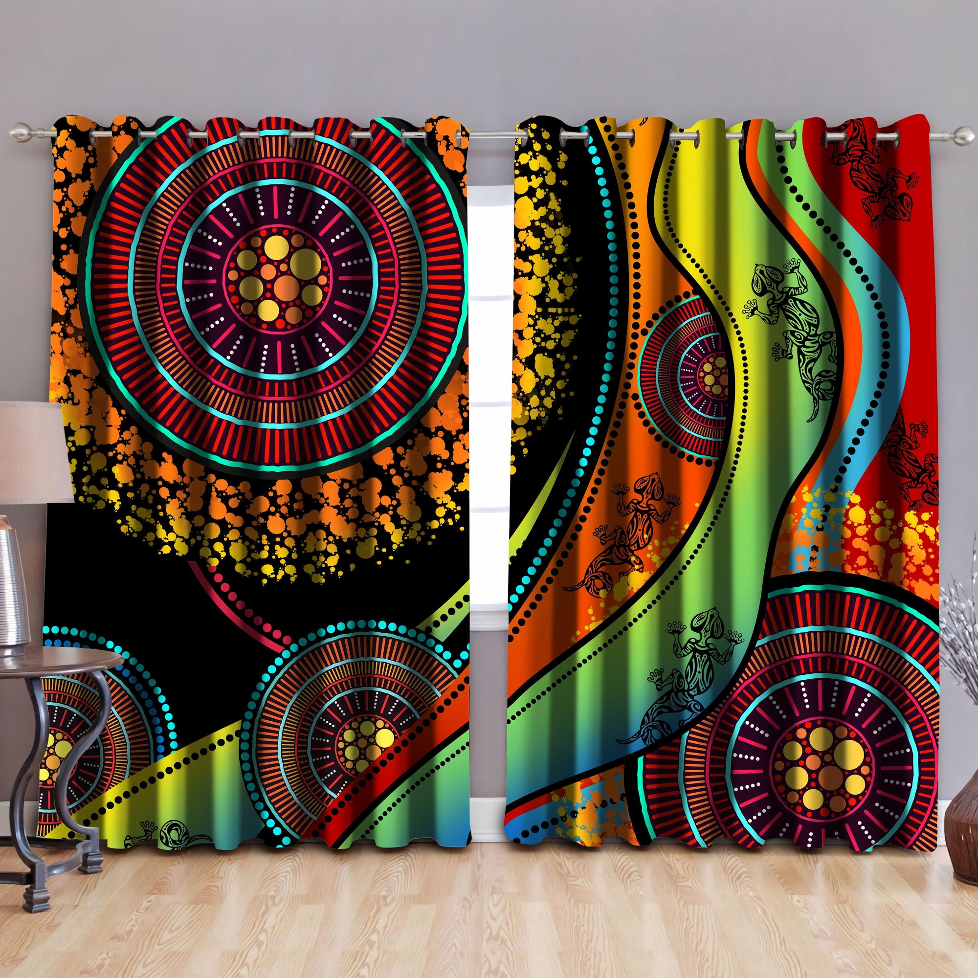 Aboriginal Australia Indigenous Lizard Painting Thermal Grommet Window Curtains