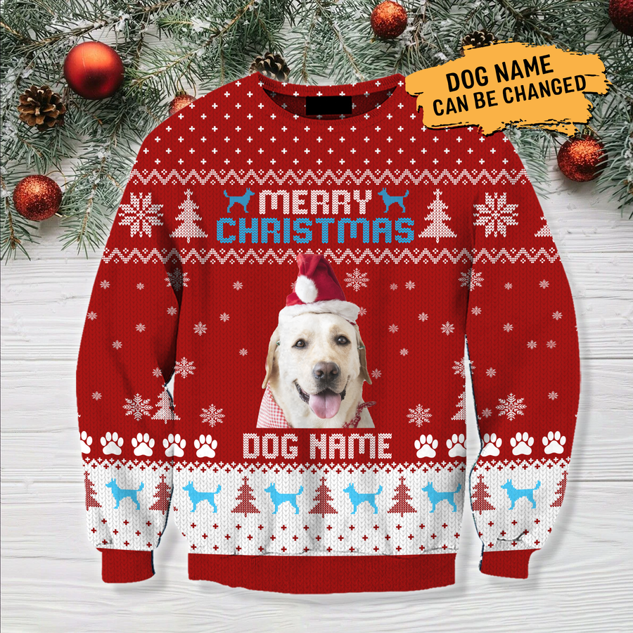 Merry Christmas Personalized Dog Photo 3D All Over Print Ugly Sweater Hoodie, Christmas Gifts For Dog Lovers