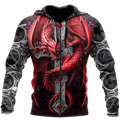 Tmarc Tee Dungeons and Dragons Red Tattoo 3D All Over Printed Winter Shirts
