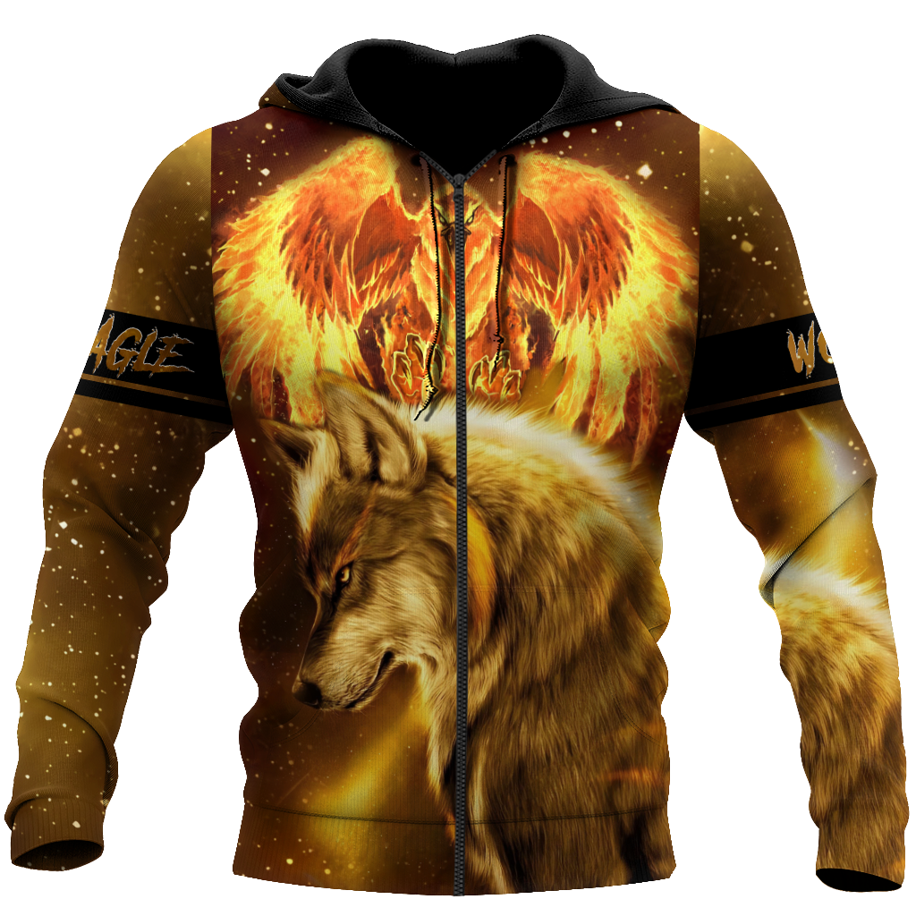 Fire Eagle And Wolf 3D Hoodie Shirt For Men And Women LAM