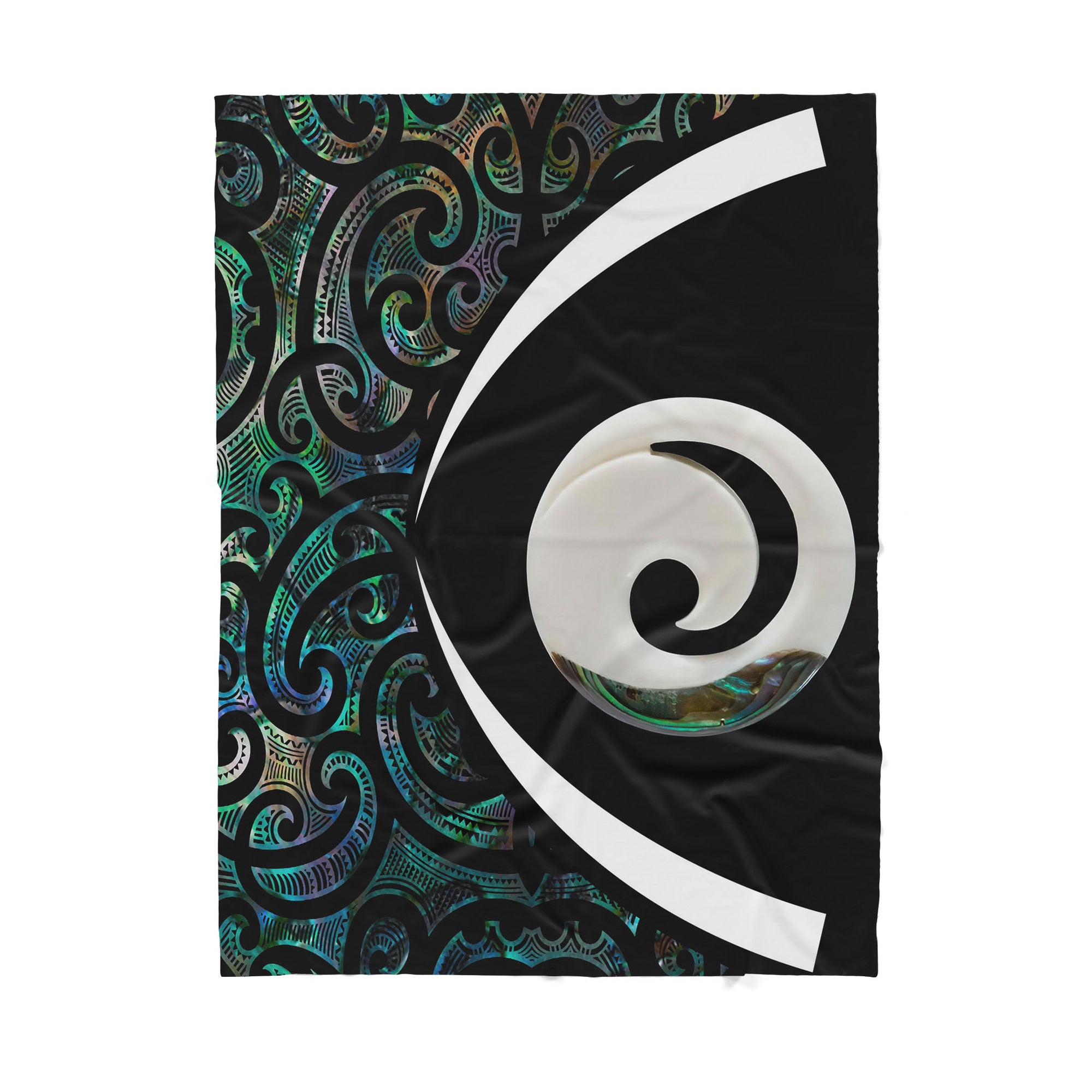 Custom Blanket Koru Spiral Silver Fern Paua Shell - Maori Sherpa Blanket DL