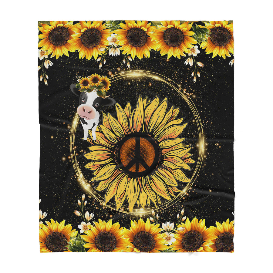 Custom Blanket Cow and Sunflower Sherpa Blanket LAM