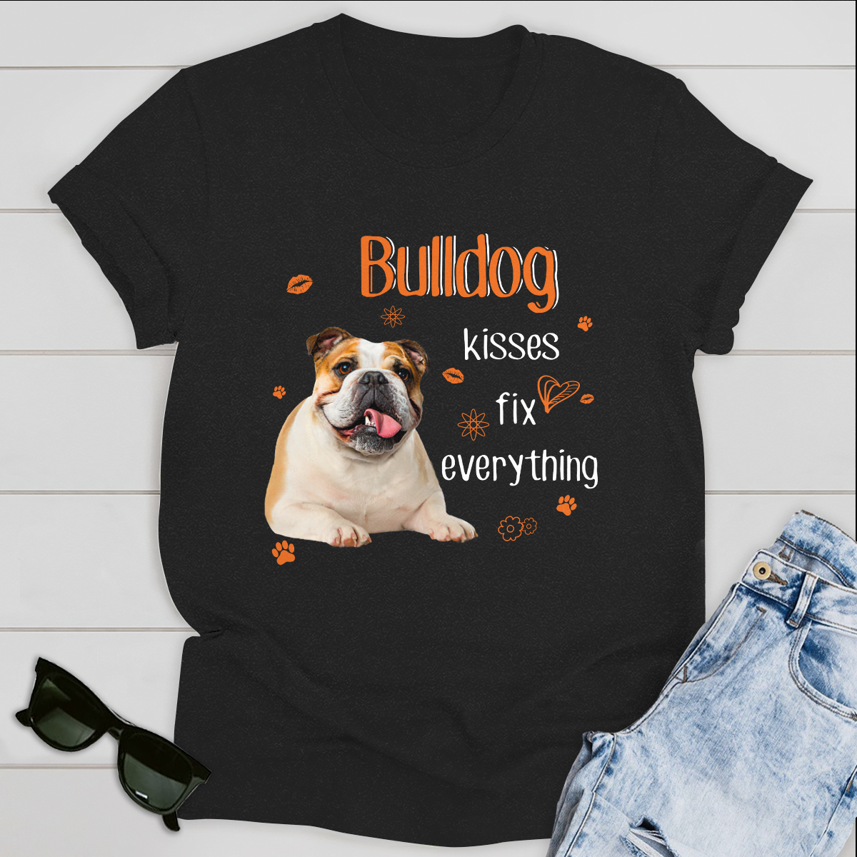 Dog T-shirt Bulldog kissess Fix Everything Ver 1