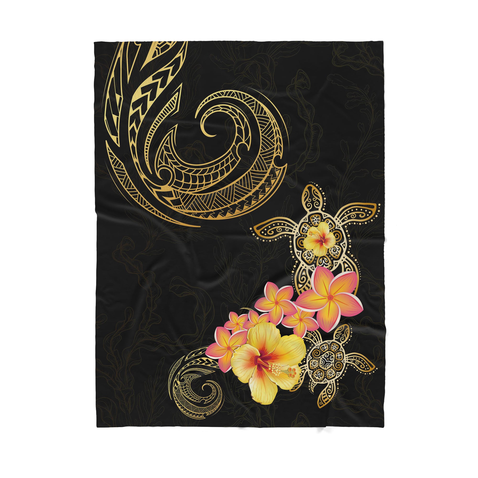 Polynesian Tattoo Turtle Hibiscus Frangipani Flower Sherpa Blanket ML