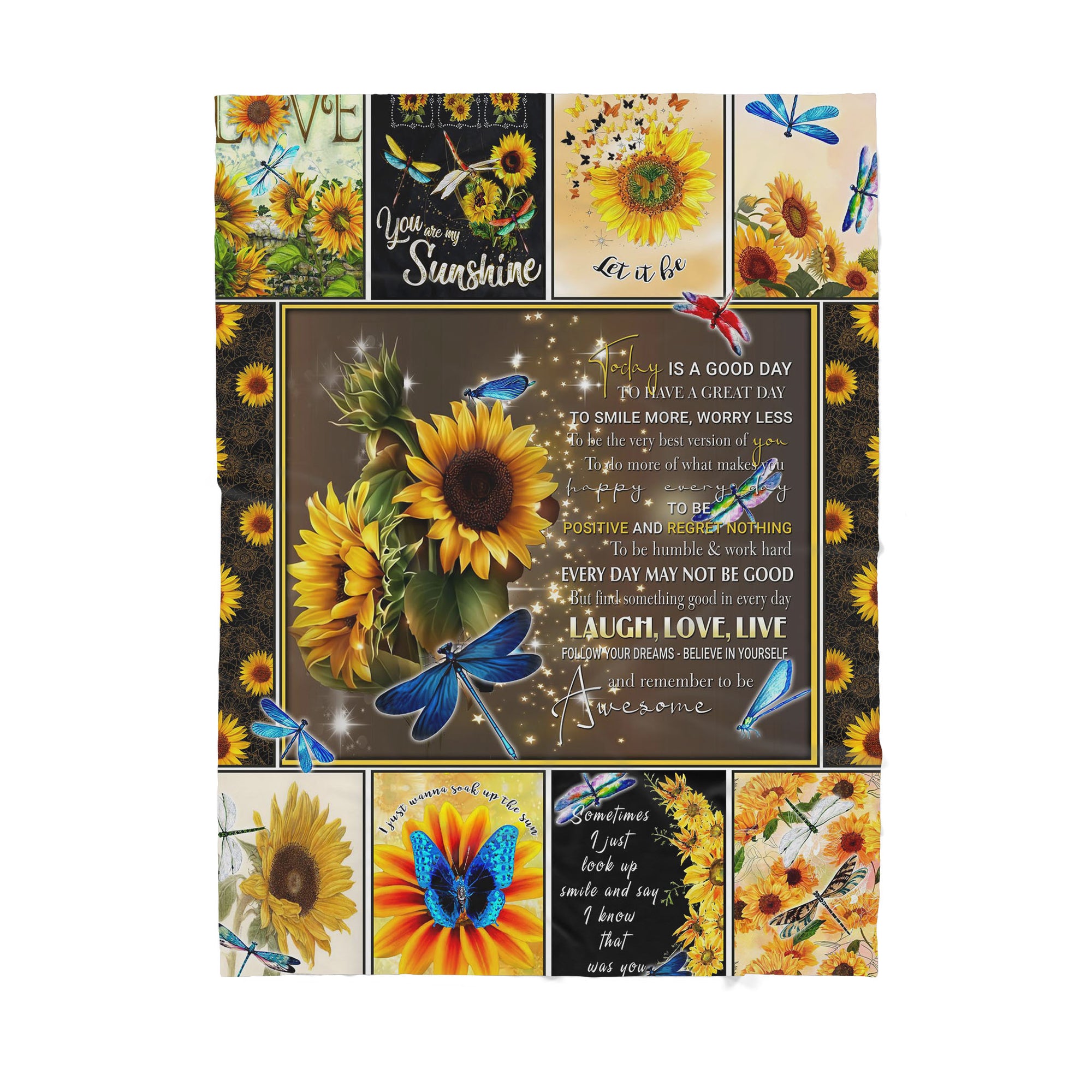 Dragonfly Sunflower Sherpa Blanket MEI